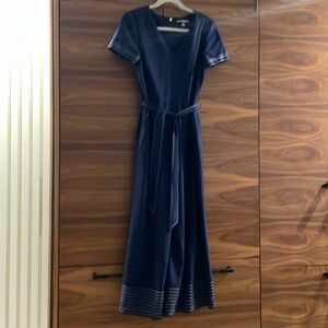 Navy jumpsuit with tie